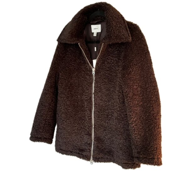Jason Wu Chocolate Brown Faux Fur Teddy Jacket Womens Zipper Pockets M NWT - Picture 2 of 10
